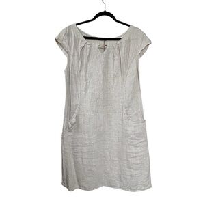 BEYOND CAPRI Linen Short Sleeve Mini Dress
Keyhole Neck Tan M